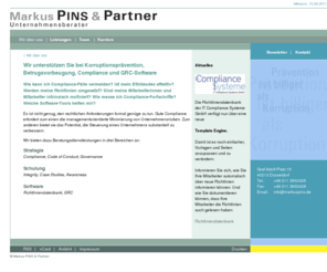markuspins.de: Markus PINS & Partner - Wir über uns
Beratungsdienstleistungen zu Korruptionsprävention, Compliance, Corporate Governance, Ethik.