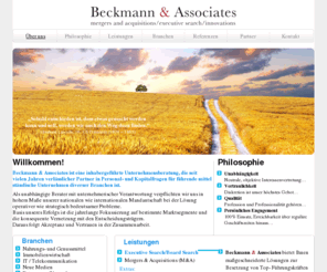 beckmann-and-associates.com: About - Beckmann & Associates
Beckmann & Associates ist eine inhabergeführte Unternehmensberatung, die seit vielen Jahren verlässlicher Partner in Personal- und Kapitalfragen für führende mittelständische Unternehmen diverser Branchen ist.