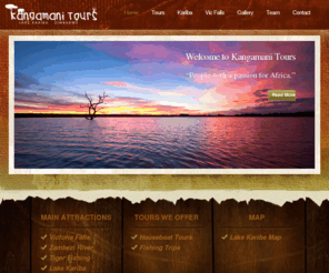 karibafishing.com: Kariba Houseboats | Houseboat tours Lake Kariba
Kangamani Tours specializes in Houseboat tours on Lake Kariba. We do Guided trips, custom tours as well as self drive tours along the lake. We operate from Victoria falls in Zimbabwe. 