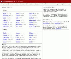 fictionpress.com: Let the Words Flow - FictionPress.com
World's largest short story, fiction, and poetry archive and community where writers and readers around the globe gather to share their passion.