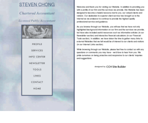 stevenchong.com: STEVEN CHONG - Chartered Accountant - Licensed Public Accountant
Welcome to the firm of STEVEN CHONG - Chartered Accountant - Licensed Public Accountant