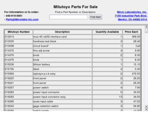 mitutoyocomponents.com: Mitutoyo Parts for Sale
Micro Laboratories, Inc. - Mentor Ohio