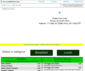 dobbsferrycafe.com: Dobbs Ferry Cafe is on VillageMenus.com - Your Online Source for Menus in Dobbs Ferry, Irvington, Ardsley, and Hastings-on-Hudson in Westchester County, New York (NY)
VillageMenus.com is a directory of restaurant menus and information for Dobbs Ferry, Irvington, Ardsley, and Hastings-On-Hudson, in Westchester County, NY.  New restaurants are being added every week!