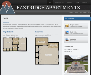 eastridgeonline.com: Eastridge Apartments
Welcome to Eastridge Apartments in Ammon Idaho. We are very close to Wal-mart and the Grand Teton Mall in Idaho Falls.