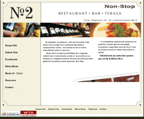 no2cluj.ro: Bistro No2 Cluj. Bistro Cluj, Restaurant Cluj-Napoca, Restaurante in centrul Clujului, livrare la domiciliu, terasa centru. Livrare Nonstop (151) 
Va asteptam sa petreceti cele mai minunate clipe alaturi de cei dragi intr-o ambianta deosebita a restaurantului nostru , bucurandu-va de un meniu international variat si savuros. Bistro No.2 va ofera posibilitatea de a organiza intalniri dar si evenimente private si va promite sa va tenteze cu o eleganta selectie de feluri de mancare toate gatite din bucataria propie deschisa nonstop.
          In completarea spatiului de restaurant se prezinta o terasa special amenajata insumand o capacitate mare de locuri care se remarca printr-un mediu diversificat si rafinat.
Clientul este pe primul loc pentru noi, cei de la Bistro No 2. Bistro cluj, Restaurant Cluj-Napoca, Restaurante in centrul clujului, livrare la domiciliu, terasa centru. Livrare Nonstop, mancare livrare la domiciliu, restaurante cluj napoca, restaurant livrare la domiciliu, livrari nonstop, restaurant napoca cluj, livrari non stop, terasa restaurant, comanda domiciliu, livrare la domiciliu non stop

