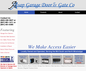 gaterepairmemphis.com: ASAP Garage Door & Gate Repair | Serving Memphis, TN | Arlington, TN | Sentatobia, MS | Germantown, TN | Coldwater, MS
ASAP Garage Door & Gate can help you with... New Garage Door Installation, Garage Door Openers, Repair of Garage Doors, Automatic Gates and Fences, Iron Gates, Iron Fences, Iron Rails, and more.  We proudly serve:  Memphis, TN | Arlington, TN | Sentatobia, MS | Germantown, TN | Coldwater, MS | MORE.