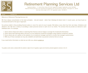 rpslimited.co.uk: Retirement Planning Services Limited
Retirement Planning Services Ltd are based in Bristol. The firm specialises in advice to companies and individuals.