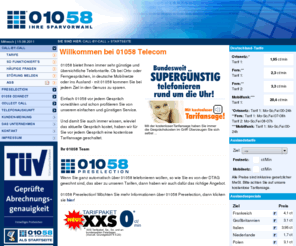fuxcard.net: 01058 Telecom GmbH - Die preisbewute Telefongesellschaft fr ganz Deutschland
Mit 01058 knnen sie rapide Ihre Telefonkosten senken, indem Sie ber offenes Call-by-Call eine Vielzahl nationaler und internationaler Destinationen/Ziele erreichen knnen!