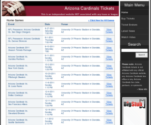 cardinalstickets.biz: Arizona Cardinals Tickets | CardinalsTickets.biz
CardinalsTickets.biz for all Arizona Cardinals tickets. Cheap tickets, premium tickets, widest selection.