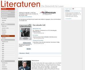 literaturen.de: Literaturen - Aktuell Buch & Bücher |
Literaturen - das führende deutsche  Magazin für Literatur und Bücher mit Artikeln, Porträits, Archiv, Links.
