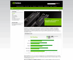 slizone.mobi: NVIDIA SLI Technology
NVIDIA® SLI™ technology is a revolutionary platform innovation that allows you to intelligently scale graphics performance by combining multiple NVIDIA graphics solutions in an SLI-Certified motherboard. Using proprietary software algorithms and dedicated scalability logic in each NVIDIA graphics processing unit (GPU), NVIDIA SLI technology delivers up to twice the performance (with 2 cards) and 2.8X the performance (with 3 cards) compared to a single graphics solution.