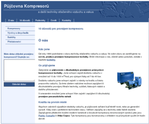 pujcovna-kompresoru.cz: Půjčování kompresorů | Půjčovna kompresorů
Půjčujeme kompresory, sušičky vzduchu a další techniku. Šroubové, lamelové i pístové kompresory - zapůjčení i dlouhodobý pronájem.