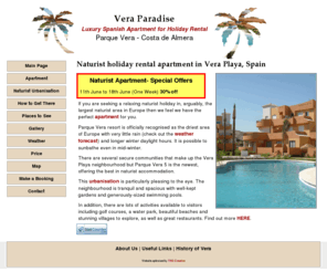 veraparadise.com: Vera Paradise Naturist Apartment - Naturist Holiday Accommodation
Vera Paradise is a naturist apartment in Vera Playa, Spain.