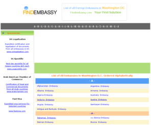 findembassy.com: All Embassies Located in Washington D.C., United States
Find contact information of all foreign embassies in the US, Search the largest embassy database on the Internet..