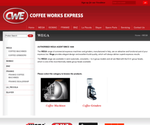 wegacoffeemachines.com: Home | Coffee Works Express
Leaders and suppliers of cafe coffee machine, coffee grinder, coffee grinder with, coffee machine, Wega, Wega coffee machines, Wega espresso, Wega espresso ..... Coffee Works Express, importers of WEGA espresso machines and grinders, FRANKE coffee systems, BNZ grinders and ISOMAC espresso/coffee machines &  grinders. Coffee Works Express is also servicing company dedicated to repairing espresso machines and coffee grinders.