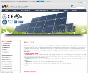 haqsolar.com: Solar panels and solar panel products manufacturer achieved TUV,UL,CE certification.
HAQ solar is one of solar panels manufacturer achieved TUV,UL,CE certification.High quality and High reliable solar panels from Germany technology!