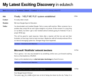 mled.org: My Latest Exciting Discovery
Dan's discoveries are Technical, Cultural, or Comical. He works 9 to 5 in primary school ICT