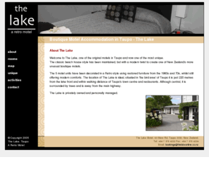 thelakeonline.co.nz: The Lake Motel. Stylish Taupo Accommodation. A Retro Motel
The Lake Motel is one of the original motels in Taupo. Lovingly refurbished in a retrospective style, The Lake is a unique boutique accommodation experience.