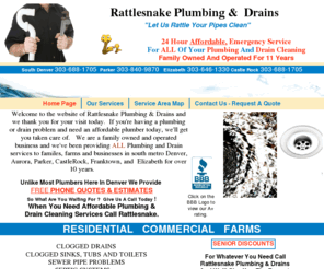 rattlesnakedrain.com: Plumber Parker | Drain Cleaning Parker | Plumbing Contractor Castle Rock | Home
Plumbing Contractor, Drain Cleaning Experts Serving Parker, Elizabeth, Castlerock and Denver. Rattlesnake Plumbing & Drains.  Service Area Map.