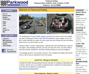 parkwoodkarting.com: Parkwood Karting, Go-kart racing in Sheffield
Karting in Sheffield. An exhilarating 470 metre floodlit circuit and stunning BIZ 240cc karts. Our race events are truly thrilling and you'll be talking about the fun you had for days on end.