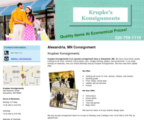 krupkeskonsignments.com: Consignment Alexandria, MN ( Minnesota ) - Krupkes Konsignments
Krupkes Konsignments is an upscale consignment shop in Alexandria, MN. We have clothing for all sizes, furniture, and more. Call 320-759-1110.