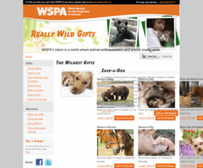 reallywildgifts.org: Welcome to WSPA's Really Wild Gifts!
Really Wild Gifts allows you to give a unique and meaningful gift to your friends or family  saving an animals life. It's a concept that solves your gift giving dilemma and aids the work of the World Society for the Protection of Animals (WSPA) USA at the same time. Your friends will receive an e-card with details about how the gift you gave them helps save an animal from cruelty and abuse.