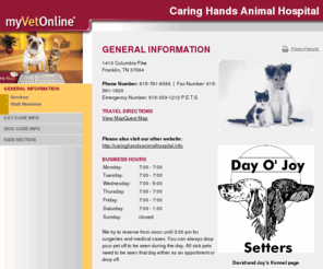 caringhandsanimalhospital.info: Caring Hands Animal Hospital, Franklin, TENNESSEE |  GENERAL INFORMATION |  MyVetOnline
