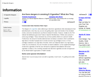ecigarettedangers.com: E-Cigarette Dangers - Electronic Cigarette Hazards & Side Effects
 What are the dangers of e-cigarettes and electronic cigarette substitutes? Find out if smoking alternatives are any less dangerous than tobacco.