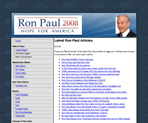 diggronpaul.com: Ron Paul - Republican Presidential Candidate - Revolution, 2008 Presidential Polls, Rudy Giuliani Mitt Romney - at Digg.com
Digg Ron Paul is your source for the latest in Ron Paul information.