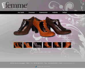 femmeshoes.com: Femme Shoes | bayan ayakkabısı, bayan ayakkabı imalatçıları, woman shoes, izmir, karabağlar, ekin ayakkabıcılık, bülent külçeci, bot, çizme, ayakkabı, platform, ökçe, topuk, süet, deri, şık, abiye ayakkabı, moda, kışlık ayakkabı, yazlık ayakkabı, 2640062 
Karabağlar İzmir de faaliyet gösteren Femme Shoes bayan ayakkabı imalatçısıdır. Ekin Ayakkabıcılık, Bülent Külçeci, 0232 264 00 62