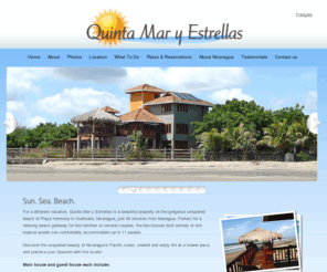 quintamaryestrellas.com: Quinta Mar y Estrellas - Stunning Holiday Home Villa in Nicaragua
Mar y Estrellas is a beautiful property on the gorgeous unspoiled beach of Playa Hermosa in Huehuete, Nicaragua, just 90 minutes from Managua. Perfect for a relaxing beach getaway for two families or several couples, the two houses built entirely of rich tropical woods can comfortably accommodate up to 11 people.