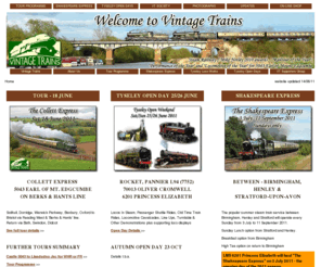 vintagetrains.co.uk: Vintage Trains : steam train railtours from Tyseley Locomotive Works, Birmingham Railway Museum
Vintage Trains runs steam trains on the UK national main line railway system including the Shakespeare Express