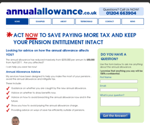 annualallowance.co.uk: Annual Allowance: Specialist advice on the Annual Allowance | Annual Allowance
Click here to find out how you're affected by the changes to the annual allowance.