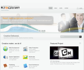 kreatiwi.com: Kreatiwi.com - Penyelesaian rekabentuk laman web, multimedia, sistem dan aplikasi, penjenamaan dan pembungkusan dan penerbitan.
