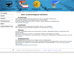 aalscholver.com: Zwem- en polovereniging De Aalscholver
Zwem- en polovereniging De Aalscholver, Almere, voor zwemles, waterpolo en wedstrijdzwemmen (incl. masters) in Almere