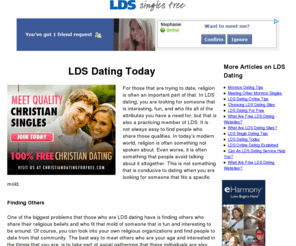 ldssinglesfree.com: LDS Singles Free | LDS Dating Today
LDS Singles Free is the only 100% free dating advice site for LDS singles. Find info on lads dating today from the #1 network of LDS dating sites.