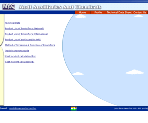 mac-surfactant.biz: Modi Auxilliaries And Chemicals
Surfactant, Activants, Trouble shooting, screening method, emulsifiers, Insecticides, herbicides, fungicides, agro chemical, wetting agent