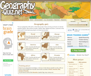 geography-quiz.net: Geography quiz
Test your geography knowledge with our daily quizzes and our training quizzes, composed of 5 000 questions in all