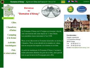 domaine-ainay.com: Domaine d'Ainay: gîtes, chambres dhôtes et camping dans notre ferme du coeur de la Bourgogne nivernaise
Dans notre ferme, découvrer les structures d'hébergement labelisées Gîtes de France 