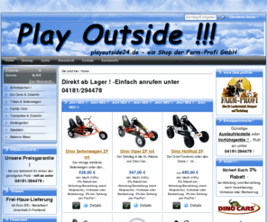 cartsundco.de: Herzlich Willkommen - Farm-Profi GmbH
Ihr Online-Shop für Dino-Car- und BergToys-Go-Carts, Garten-Trampoline, Quads, SunToys-Garten-Schaukeln und Spielhäuser