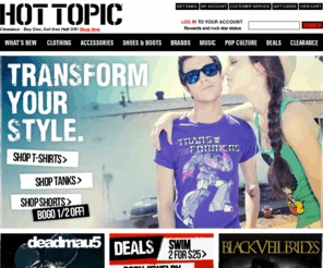 hottopics.com: Hot Topic
Hot Topic specializes in music and pop culture inspired fashion including body jewelry, accessories, Rock T-Shirts, Skinny Jeans, Band T-shirts, Music T-shirts, Novelty T-Shirts and more - Hot Topic