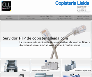 copisterialleida.com: Copisteria Lleida
Copisteria Lleida - C/ Doctor Coca, 4-6 08700 Igualada - Tel. 93 801 70 08 - Fax 93 803 45 69 - Fotocopies - Impressio Digital - Ploters - Gran Format - Ofset - Planols