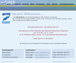 zerluth.com: Herzlich Willkommen - Stephan Zerluth - Notenversand für Flöte, Klarinette, Saxofon
Notenfachgeschäft mit über zwanzigtausend Titeln für Flöte, Klarinette und Saxofon sowie Kammermusik mit diesen Instrumenten