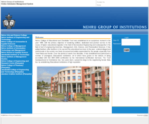 nehrucollege.info: Nehru Colleges Online Admission Portal - Nehru Group of Institutions
Nehru colleges, Premier group of educational institutions in Coimbatore, Situated close to the Kerala border on the way to Palakkad from Coimbatore. Offers management, arts & science, aeronautics and applied science education facilities.