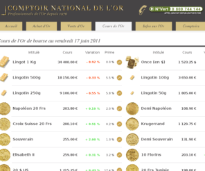 lingot-d-or.com: Cours officiels de l'Or - [Gold.fr]
GOLD.FR - Comptoir National de l'Or - Cours de l'Or et des métaux précieux en temps réel. Graphiques et historiques de l'Or depuis 1900 !
