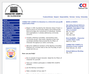 ccglenview.com: Character Counts! in Glenview
CHARACTER COUNTS! in Glenview is a 501(c)(3) non-profit organization that was founded in 1996 by the Glenview Values Project, a diverse group of Community leaders and professionals that encourages the involvement of individuals, families and organizations in actively addressing community concerns.