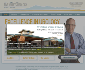 fivevalleysurology.com: Missoula Urology and Prostate Care | Five Valleys Urology
Five Valleys Urology  is dedicated to being the region's urologic provider of choice by providing the full continuum of urologic care in a patient centered and data driven way to our patients and their families, our referring providers, and our community.