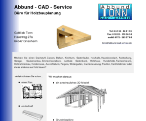 abbund-cad-service.de: Abbund-CAD-Service
Vom Baustellenaufmaß bis zum fertigen Aufriss, Holz- und Zubehörlisten, Hundegger-Ansteuerung, für Dachstühle, Holzrahmenbau (HRB) und Holzbauwerke aller Art