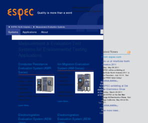 espec-ets.com: ESPEC Evaluation & Test Systems | Home
ESPEC provides environmental test chambers for quality assurance testing of products in temperature and humidity extremes, including 18 benchtop test chambers.