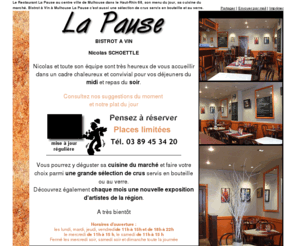 lapause.org: Restaurant La Pause - Bistrot a vins à Mulhouse
Nicolas et toute son équipe sont très heureux de vous accueillir dans un cadre chaleureux et convivial pour vos déjeuners du midi et repas du soir